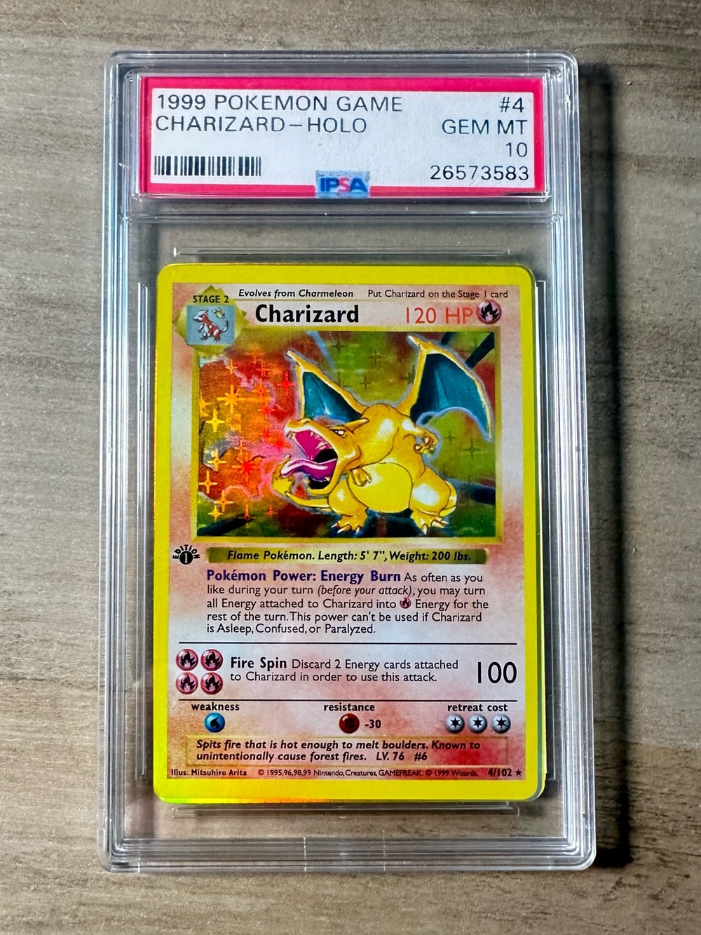 Charizard Holo Gem Mint 10 1999 Pokemon Game #4 Novelty Card.
